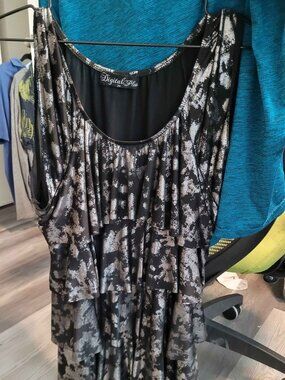 Digital Plus Black Silver Metallic Layered Dress 2X Sleeveless Stretch